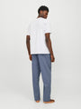 Jack & Jones BASIC TEE Mens Pyjama Set White back view, featuring a white short sleeve tee and striped blue pants.