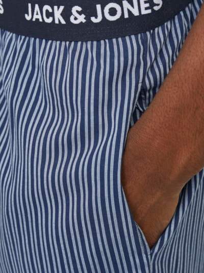Detail view of Jack & Jones BASIC TEE Mens Pyjama Set White featuring elasticated waistband and striped pattern.