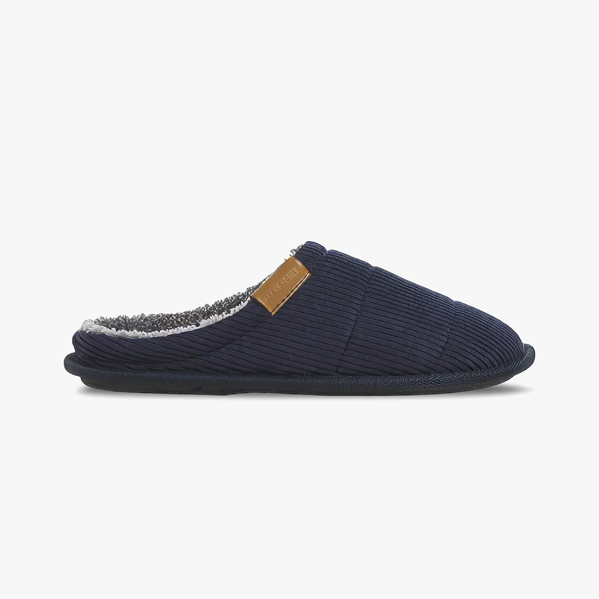 Jack & Jones CORDIE Mens Mule Slippers Navy Blazer side view featuring textile upper and warm lining.