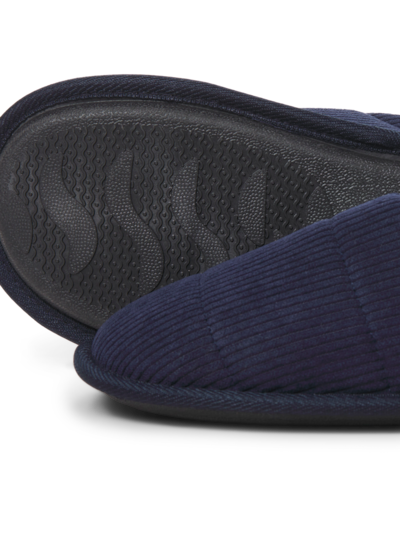Jack & Jones CORDIE Mens Mule Slippers Navy Blazer bottom view showing rubber sole and textile upper material.
