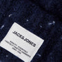 Jack & Jones LEVIS Mens Beanie Navy Blazer detail view of label on navy fabric background.