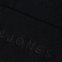 Jack & Jones GIVE Mens Beanie Black detail view showing textured black fabric and embroidered brand logo.