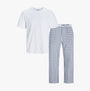 Jack & Jones LUCA SS Mens T-Shirt And Pants Set White front view featuring a white tee and blue checkered pants.