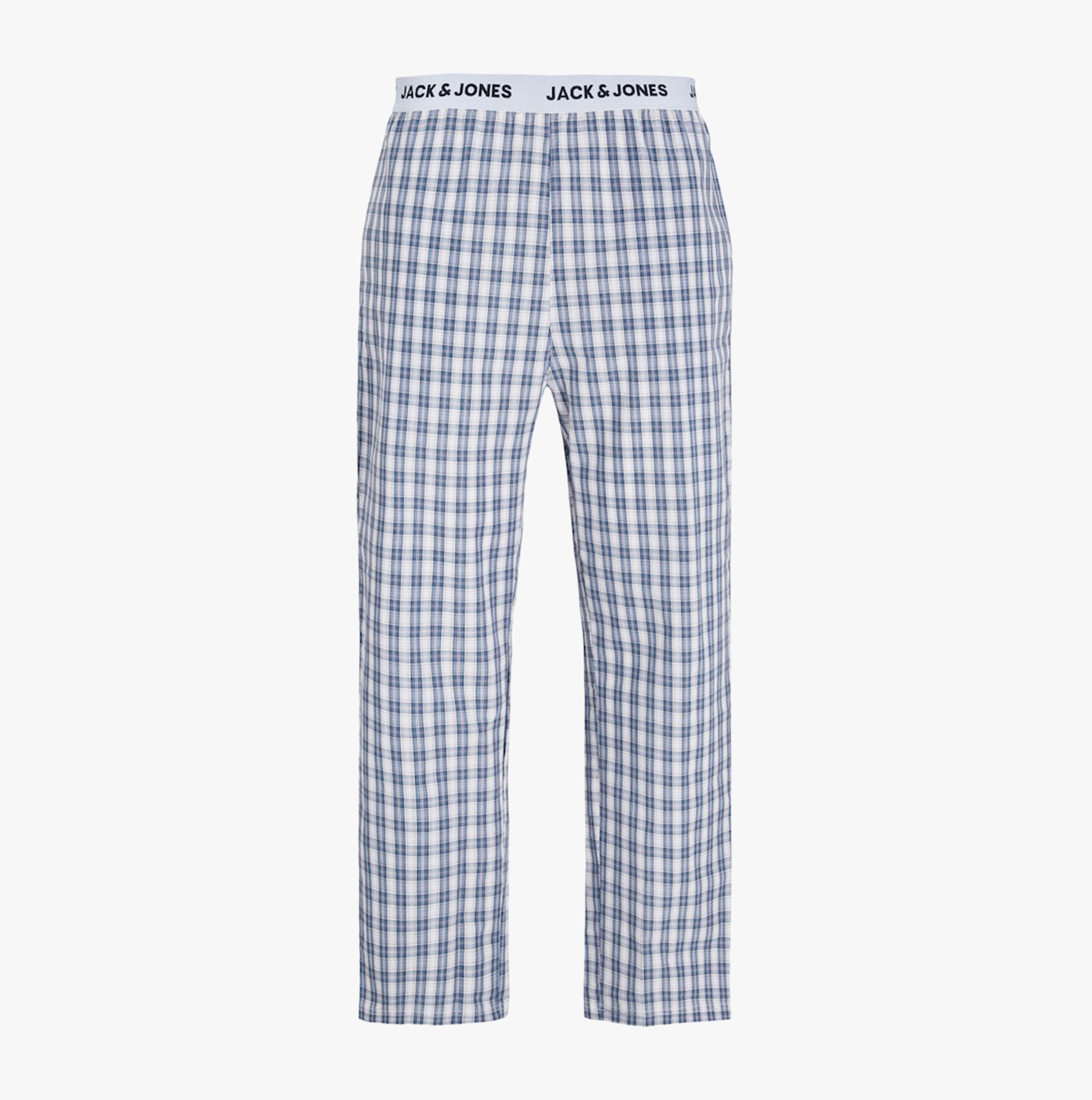 Jack & Jones LUCA SS Mens T-Shirt And Pants Set White front view of checked pants with logo waistband