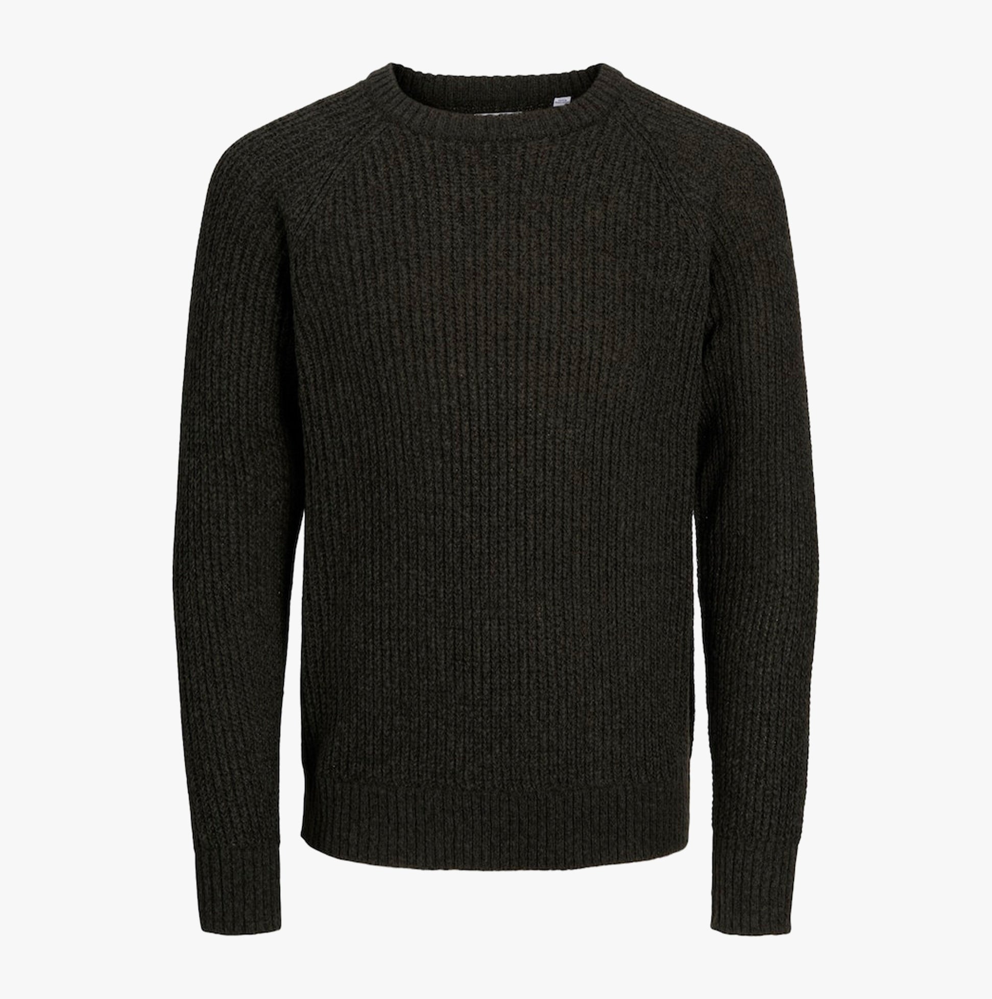 Jack & Jones KNIT CREW NECK Mens Jumper Rosin front view of the knitted long sleeve jumper in dark green color.