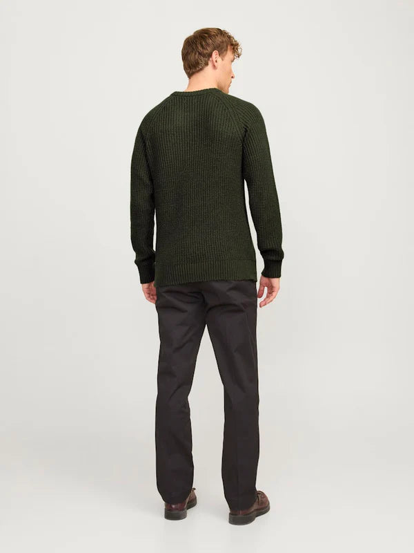 Jack & Jones KNIT CREW NECK Mens Jumper Rosin back view on model, showcasing ribbed texture and regular fit.