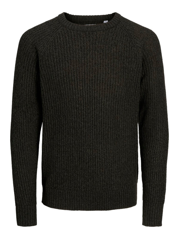 Jack & Jones KNIT CREW NECK Mens Jumper Rosin front view, made of 66% recycled polyester, 34% acrylic, regular fit.