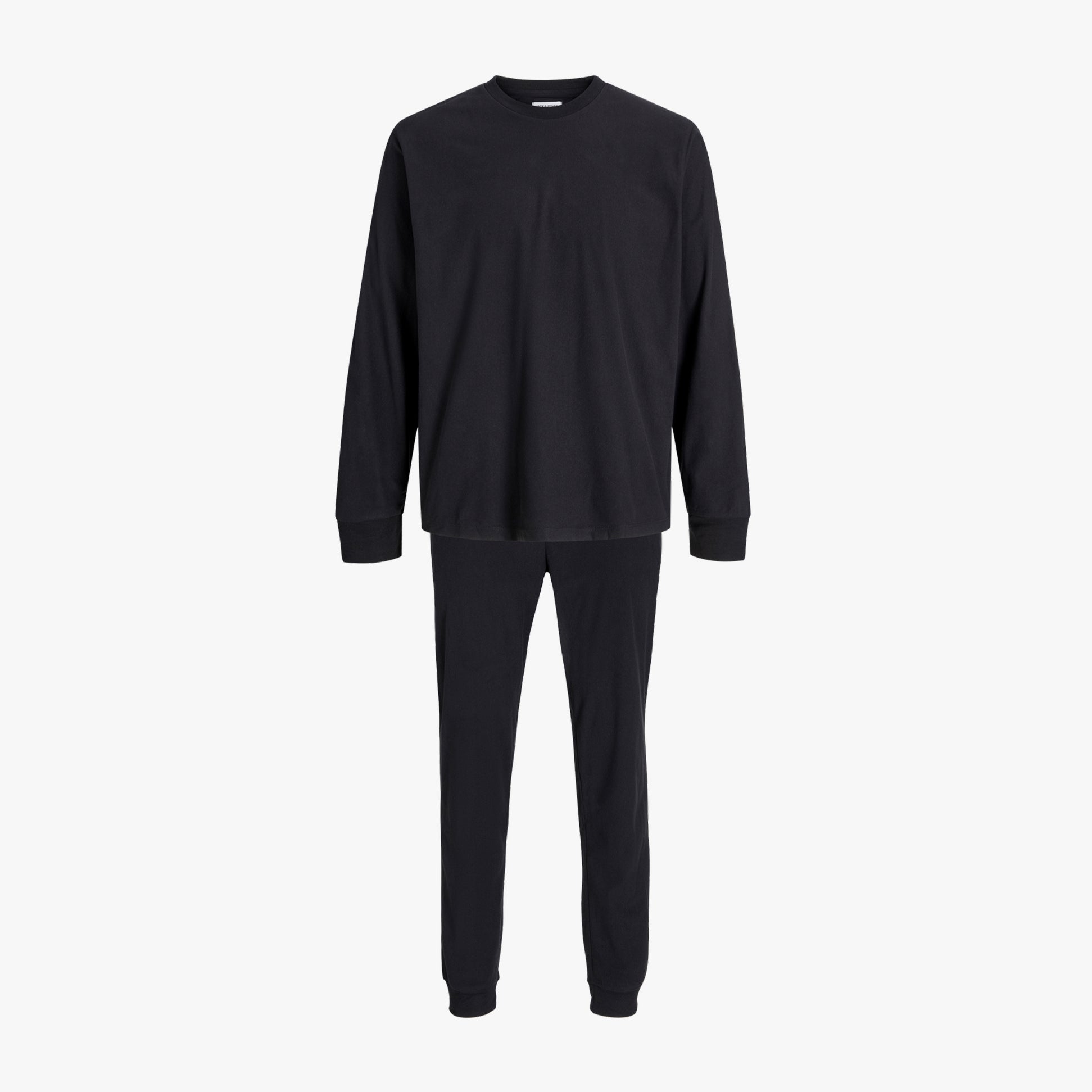 Jack & Jones SOLID LOUNGE Set Mens Black front view showcasing loungewear made from 100% polyester.