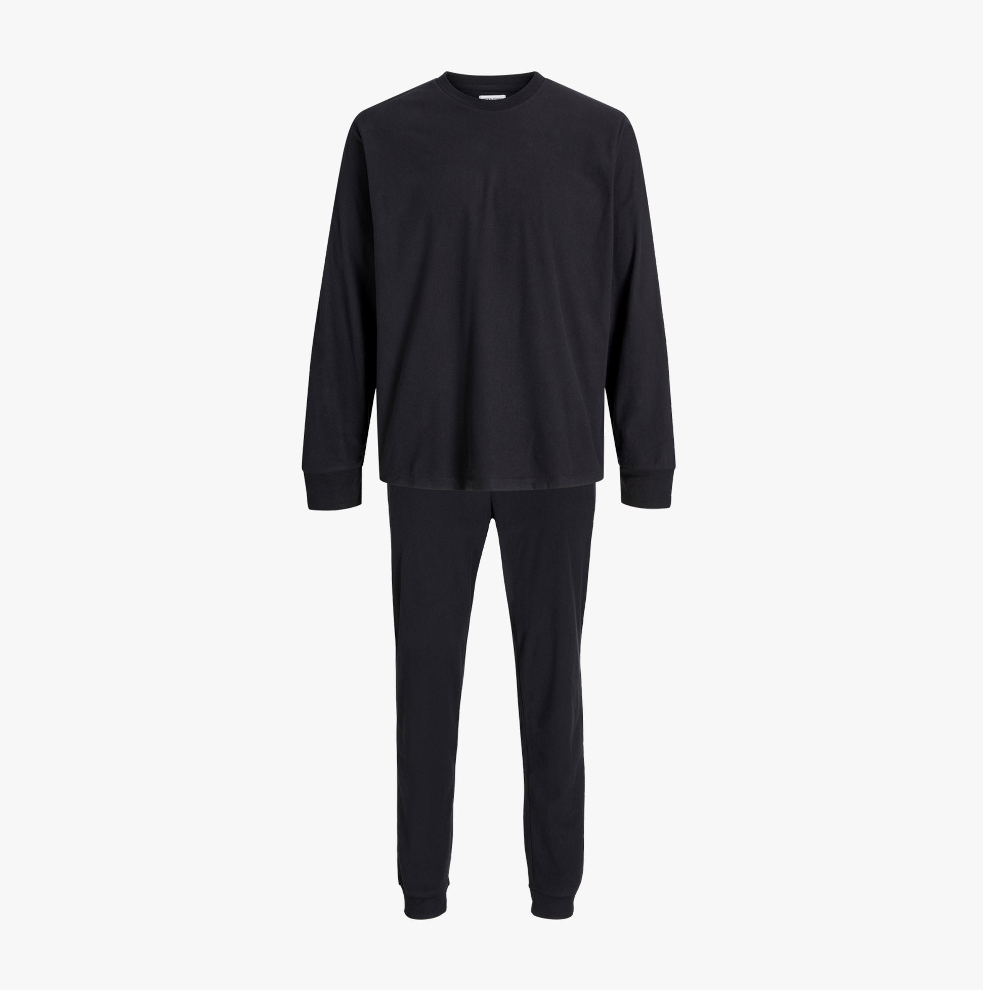 Jack & Jones SOLID LOUNGE Set Mens Black front view showcasing loungewear made from 100% polyester.