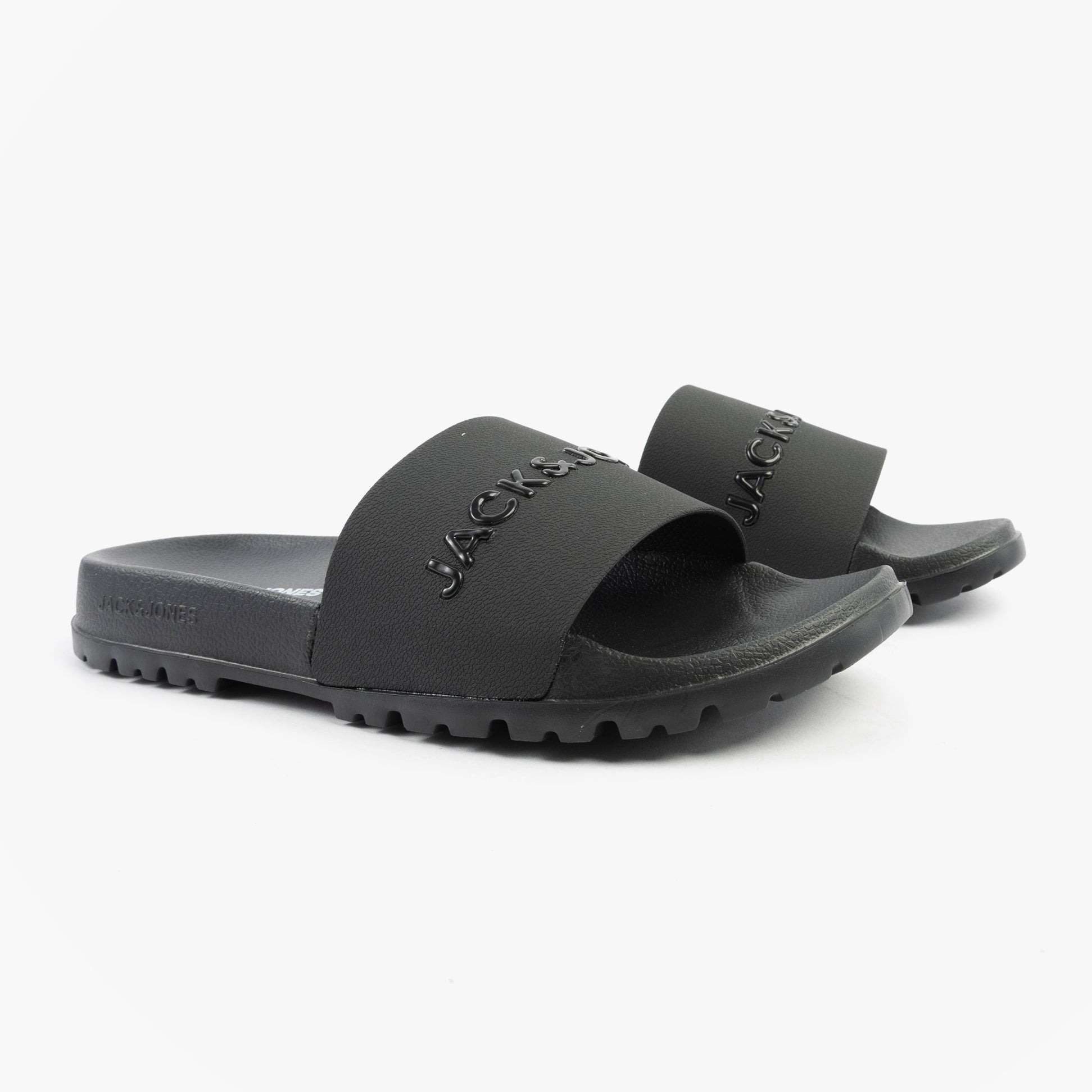 Jack & Jones DENNIS Mens Sliders Anthracite side view showing synthetic upper and lightweight design.