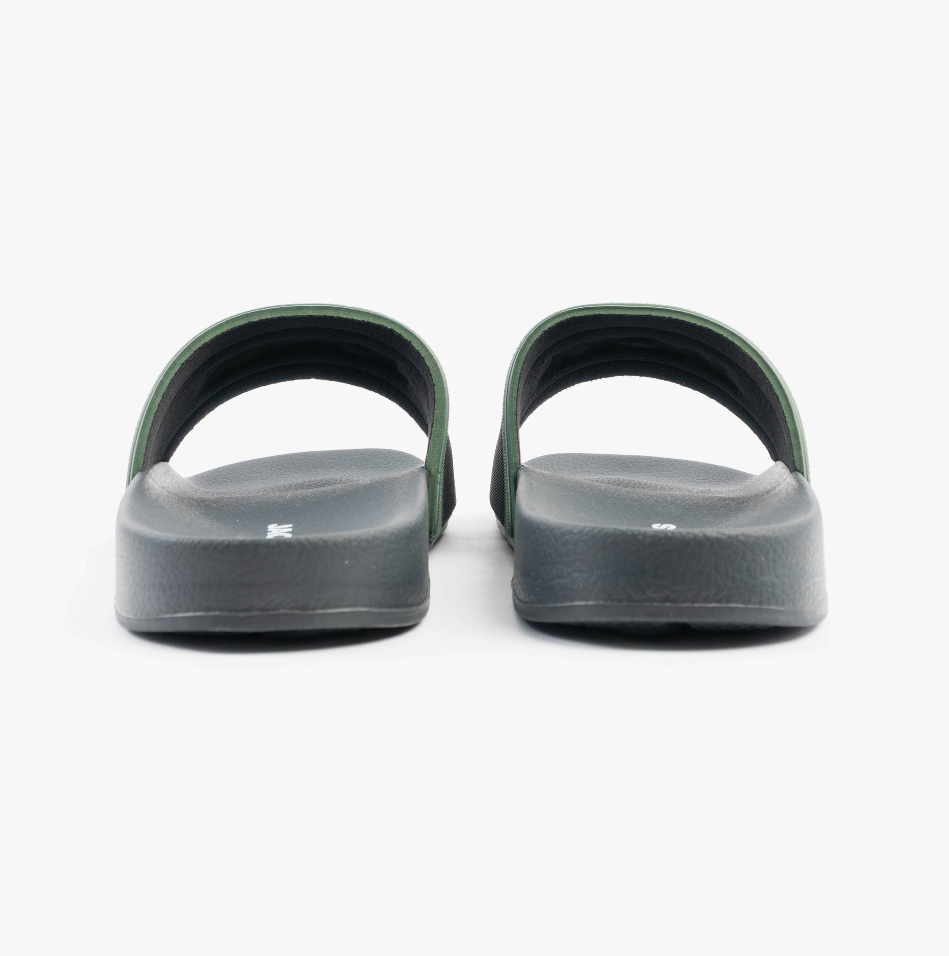 Jack & Jones JARRED Mens Sliders Anthracite back view showcasing the synthetic upper and flat sole design.