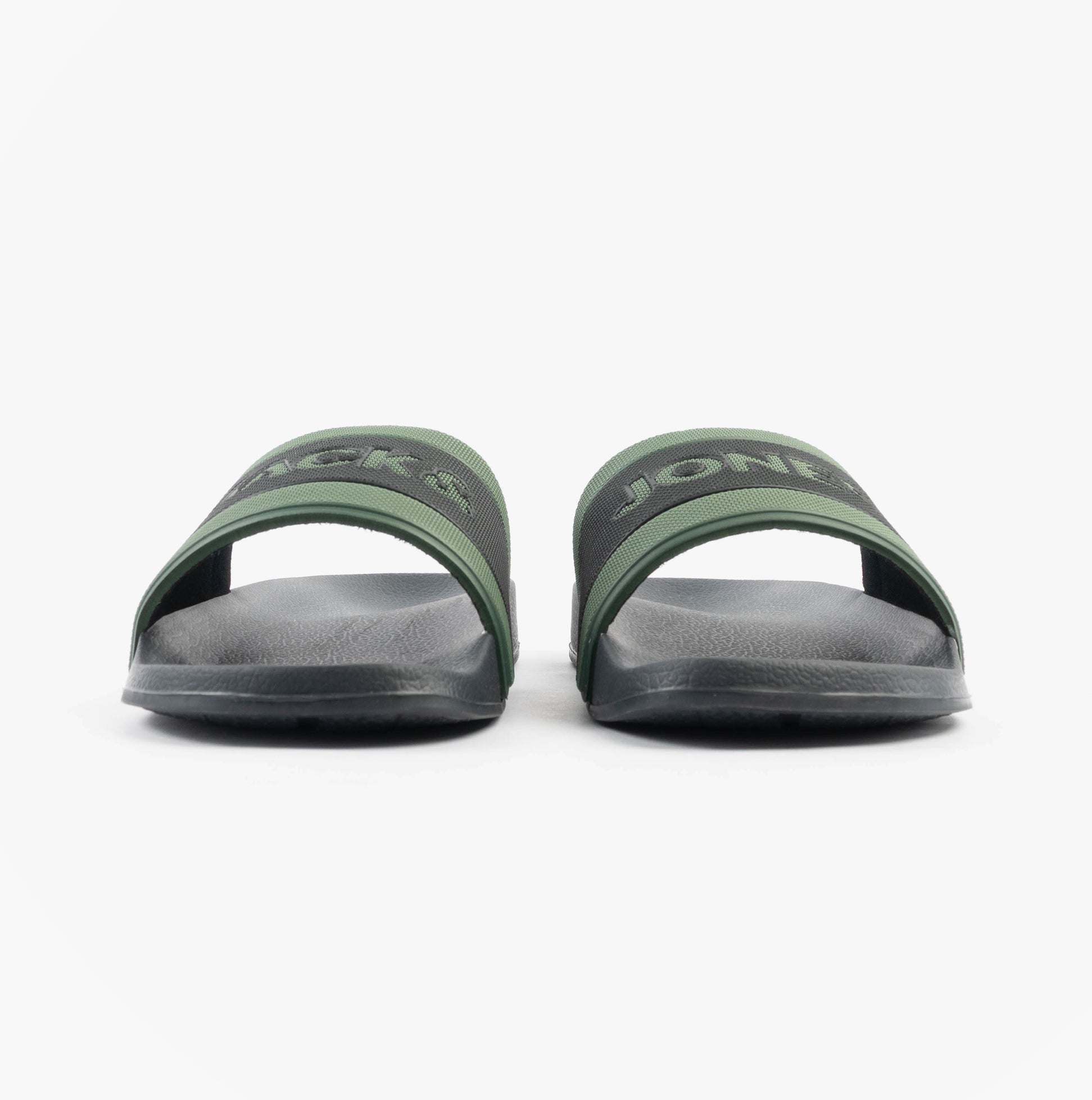 Jack & Jones JARRED Mens Sliders Anthracite front view showcasing the lightweight slip-on design and synthetic materials.