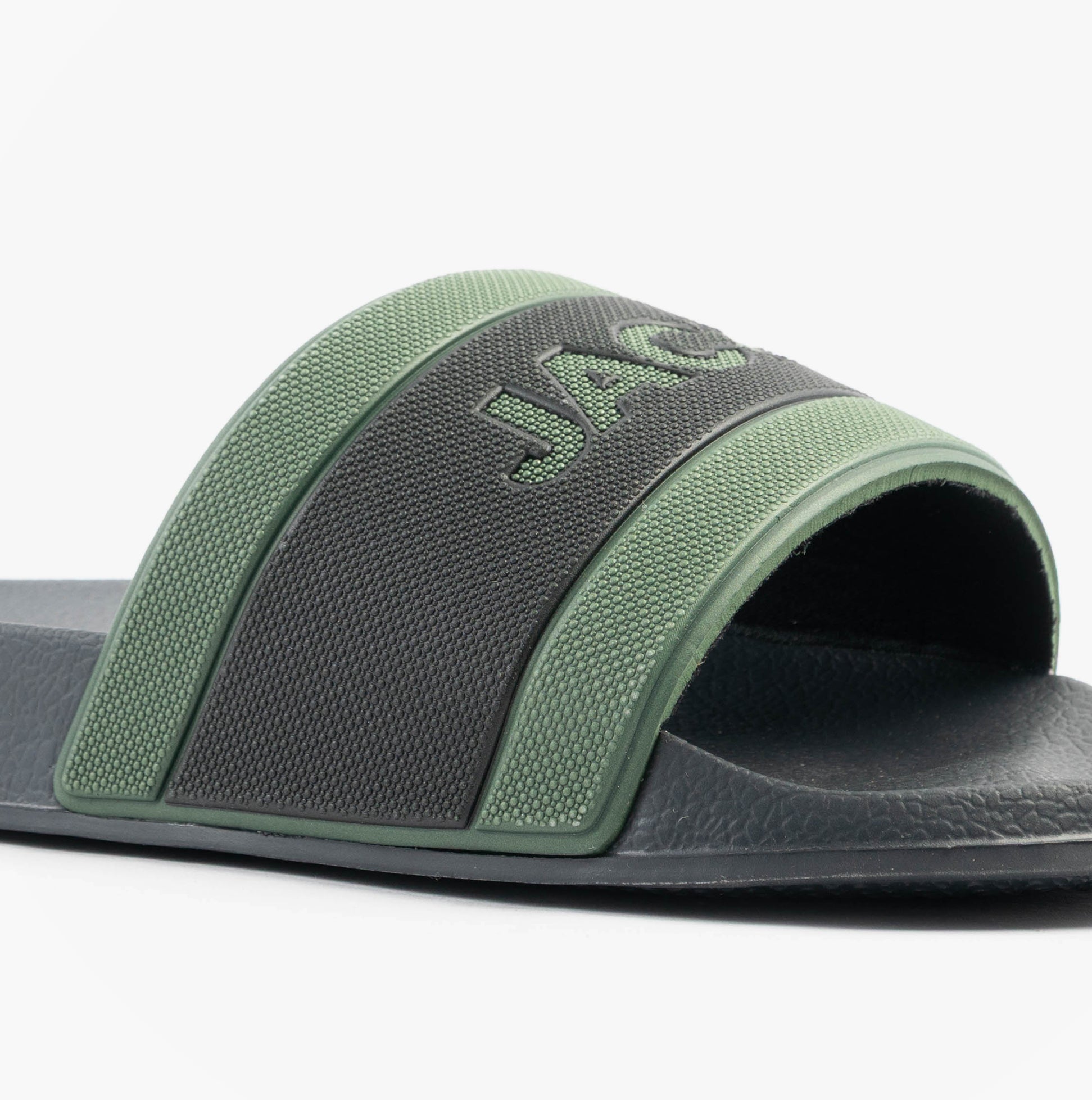 Jack & Jones JARRED Mens Sliders Anthracite side view showcasing comfort and lightweight design.