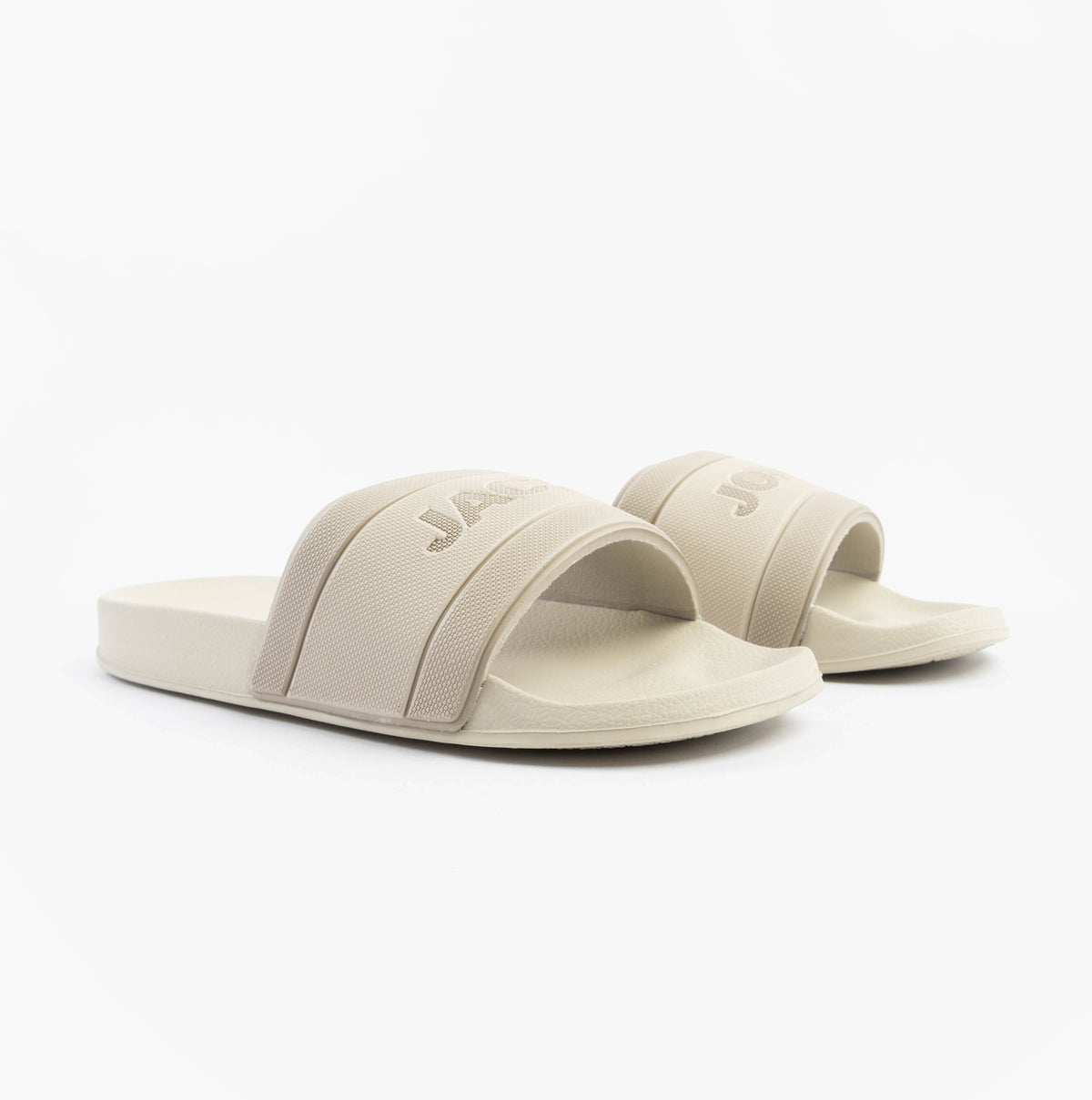 Jack & Jones JARRED Mens Sliders Moonbeam side view showing lightweight and comfortable slip-on design in synthetic material.