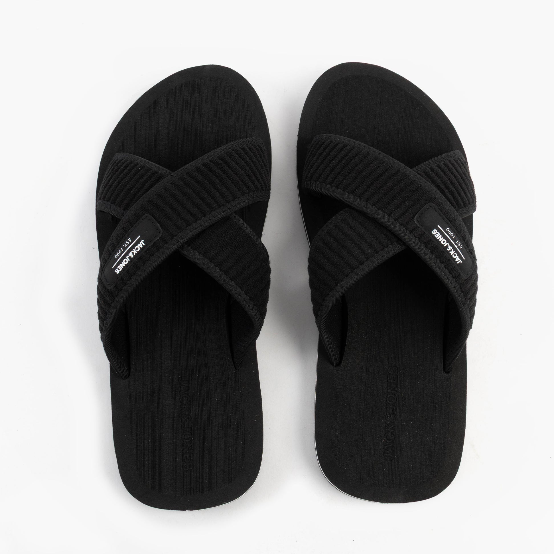 Jack & Jones KRISKROS Mens Sandals Anthracite top view showing cross strap design and synthetic materials.