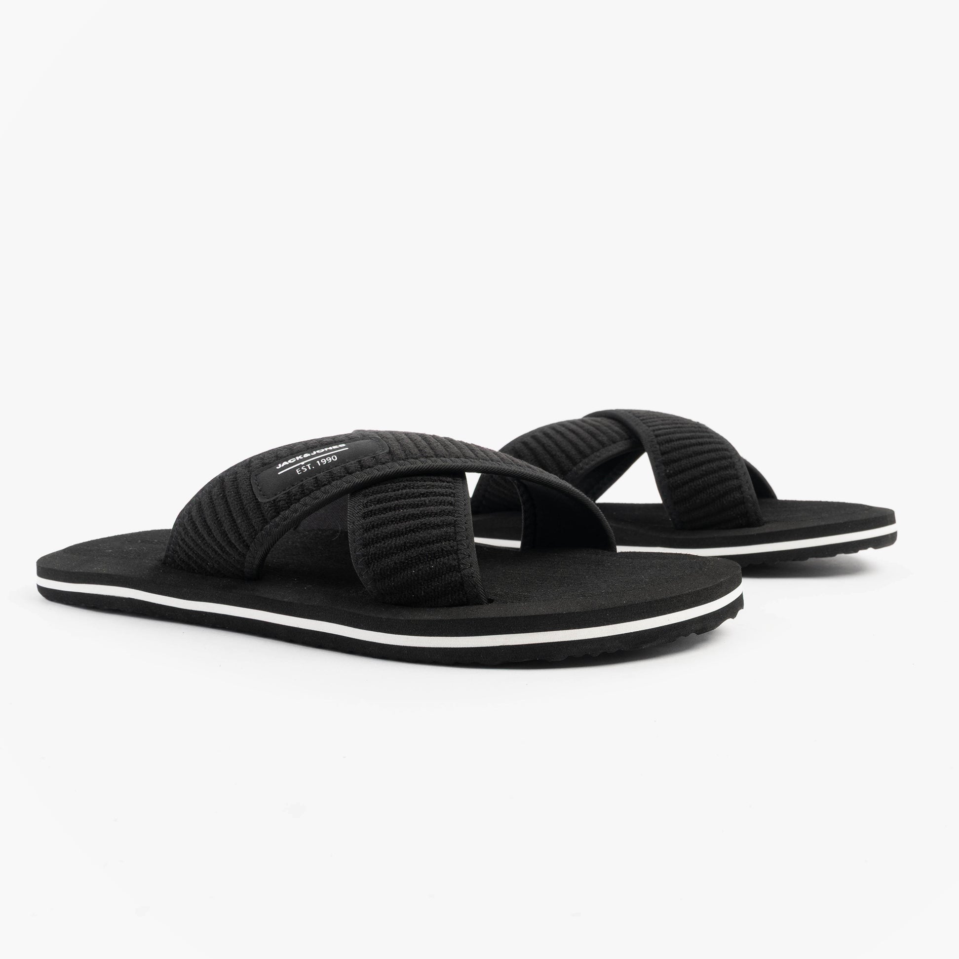Jack & Jones KRISKROS Mens Sandals Anthracite side view featuring slip-on design, lightweight material, and flat sole.