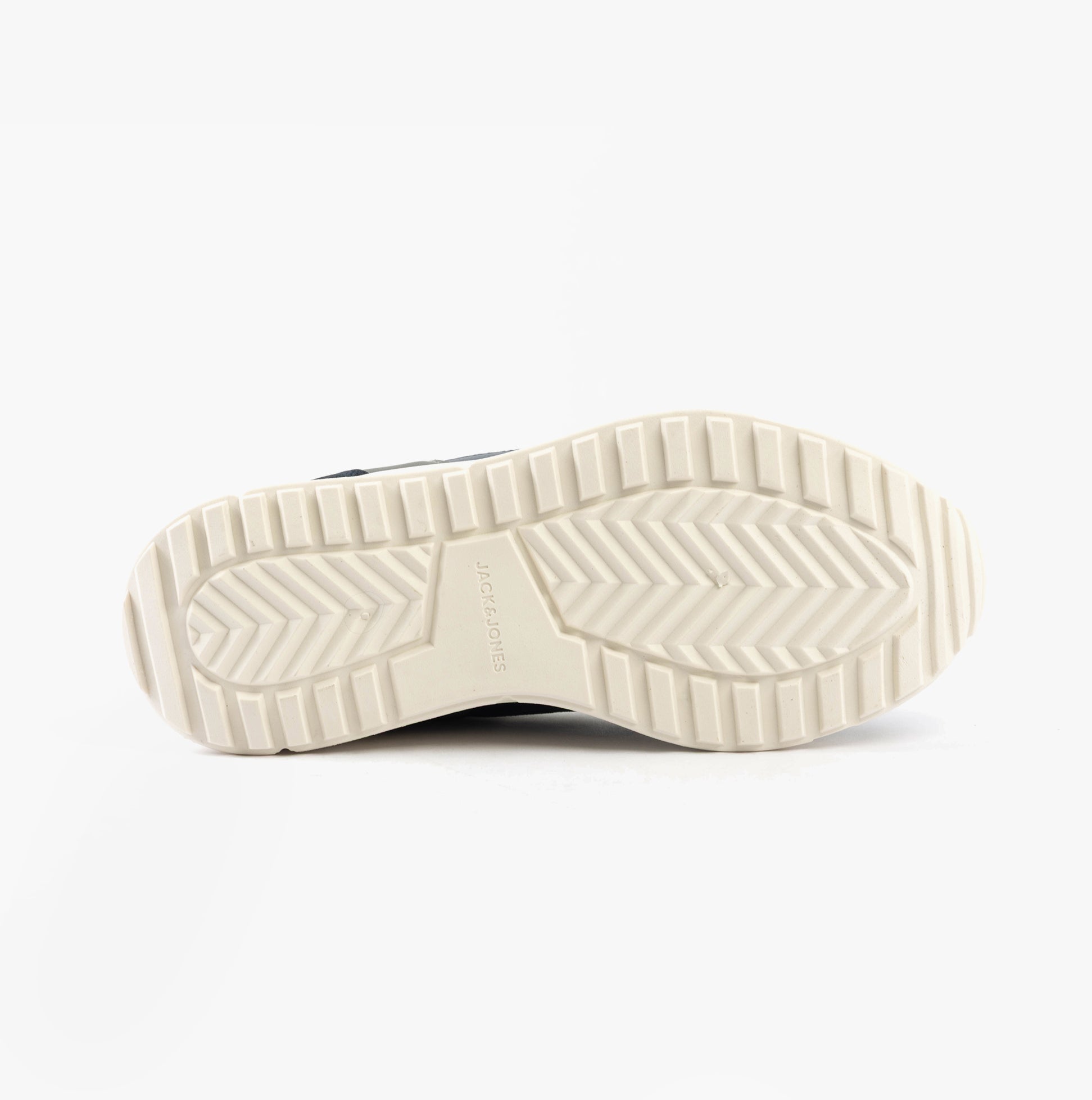 Jack & Jones ASPIRE Mens Trainers White bottom view, showcasing the rubber sole details and tread pattern.