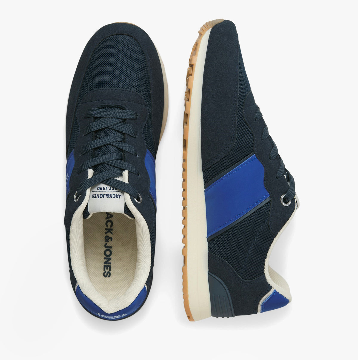 Top view of Jack & Jones SPIRIT RUNNER Mens Trainers Medieval Blue featuring casual style and synthetic upper.