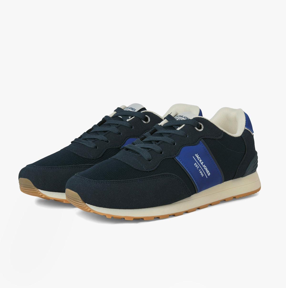 Jack & Jones SPIRIT RUNNER Mens Trainers Medieval Blue side view showing casual synthetic upper and rubber sole.