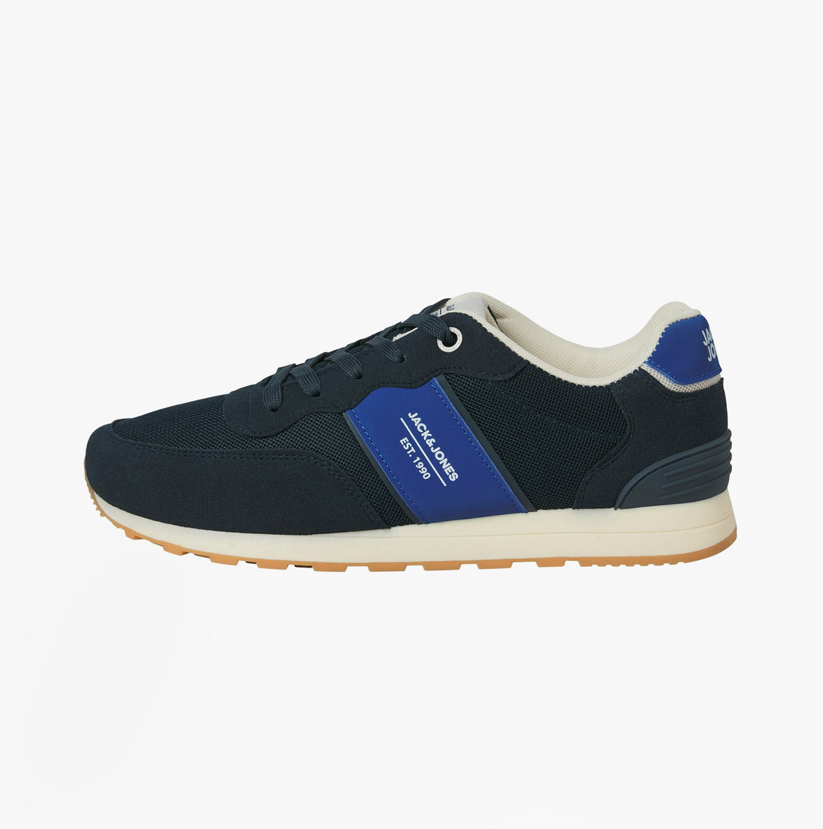 Jack & Jones SPIRIT RUNNER Mens Trainers Medieval Blue side view with lace-up design and comfortable low top silhouette.