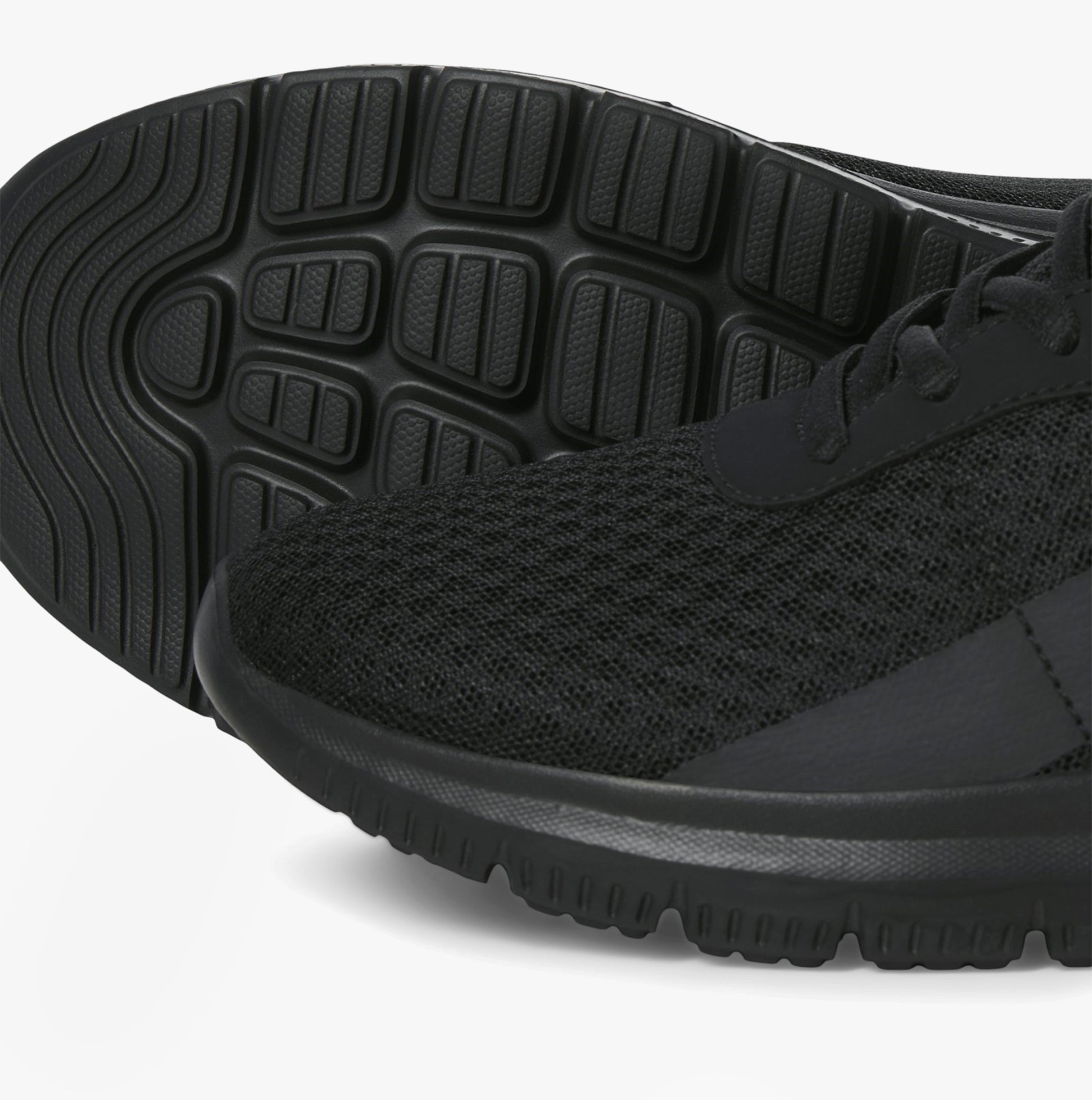 Jack & Jones TAYLOR MESH Mens Trainers Anthracite bottom view showing black mesh and sole details.