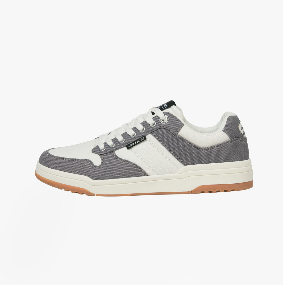 Jack & Jones JAMMER Mens Trainers Frost Grey side view showcasing casual design and lace-up closure.