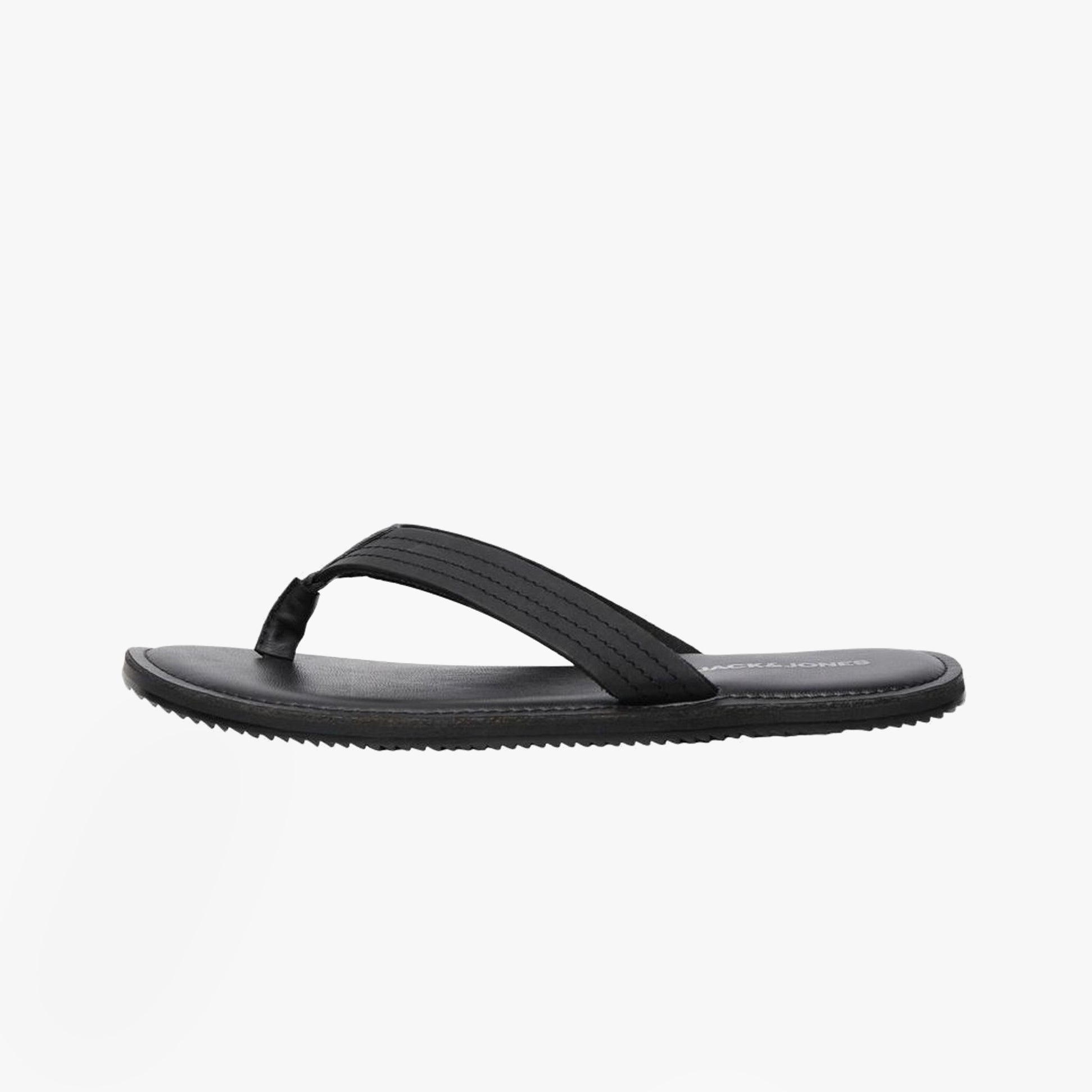 Jack & Jones WASHTON Mens Sandals Anthracite side view showcasing lightweight leather design and flat sole.