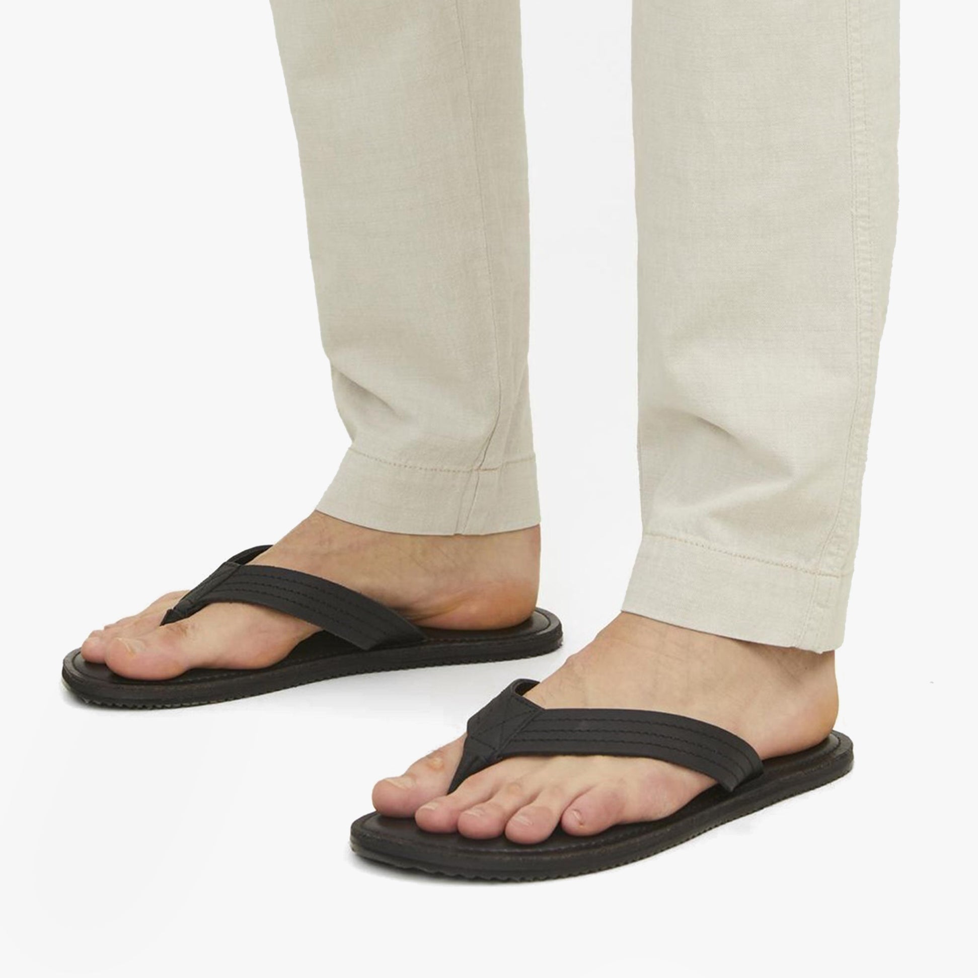 Jack & Jones WASHTON Mens Sandals Brown Stone side view worn with light trousers, showcasing slip-on comfort and lightweight design.