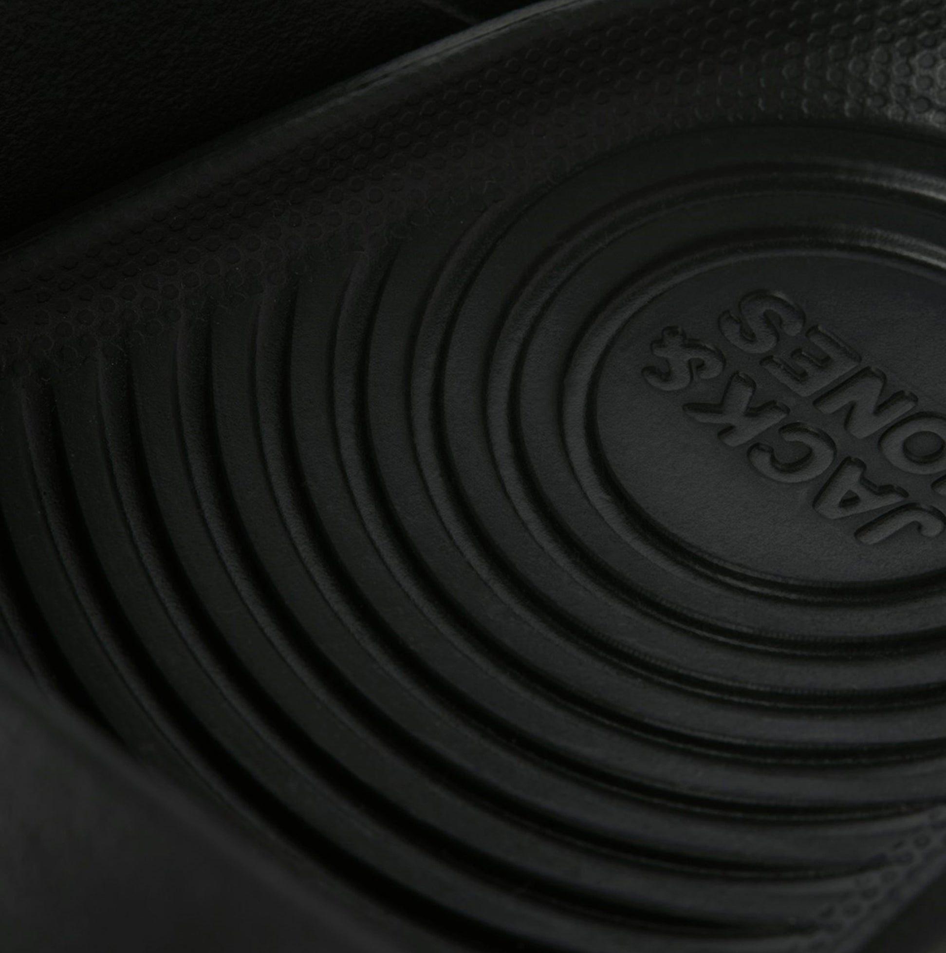 Jack & Jones RIPPLE MOULDED Mens Sandals Anthracite detail view of the textured sole featuring brand logo.