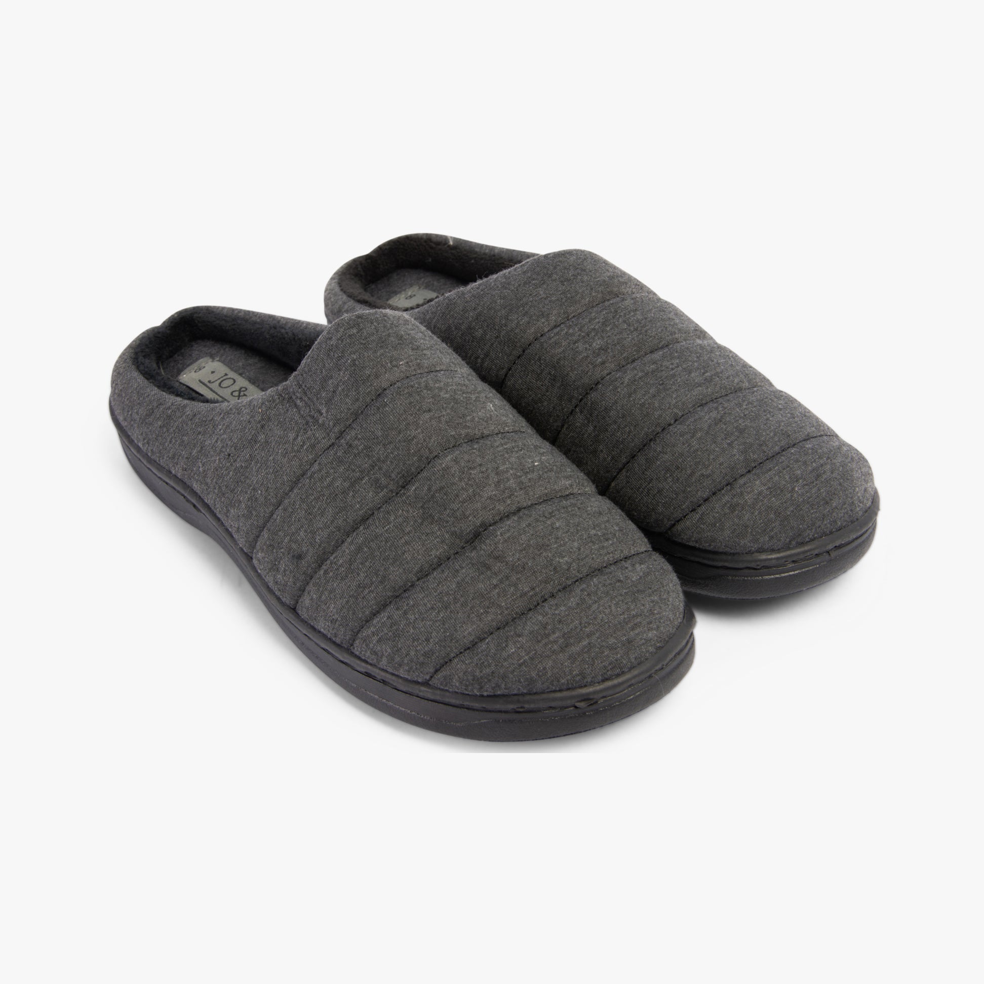 Jo & Joe AINSLEY Mens Slippers Black side view showing soft textile upper and rubber sole for comfort and warmth.