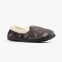 Jo & Joe ANNIE Womens Full Slippers Grey side view with soft textile upper and rubber sole, featuring a round toe and warm lining.
