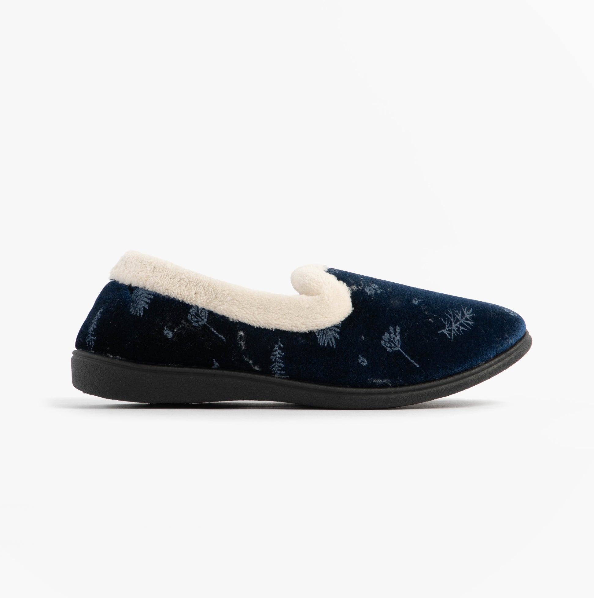 Jo & Joe ANNIE Womens Full Slippers Navy side view with soft lining and round toe design