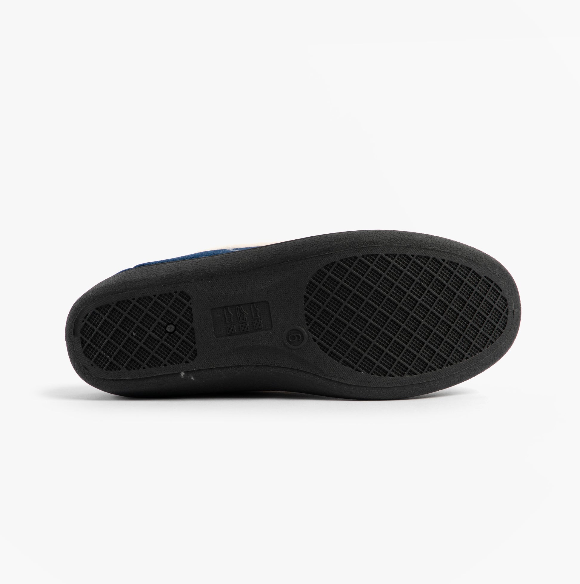 Jo & Joe ANNIE Womens Full Slippers Navy bottom view, showcasing rubber sole and textured design for better grip.