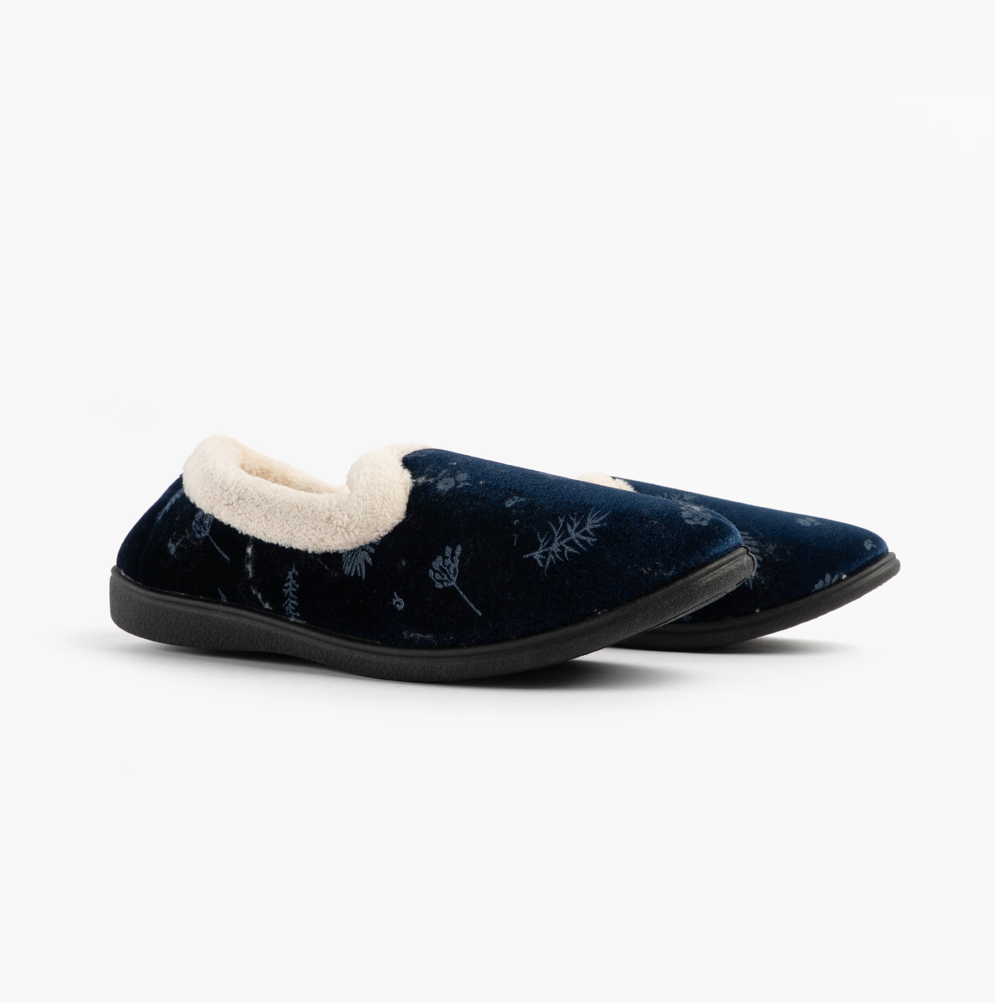 Jo & Joe ANNIE Womens Full Slippers Navy side view showing comfort textile upper and warm lining