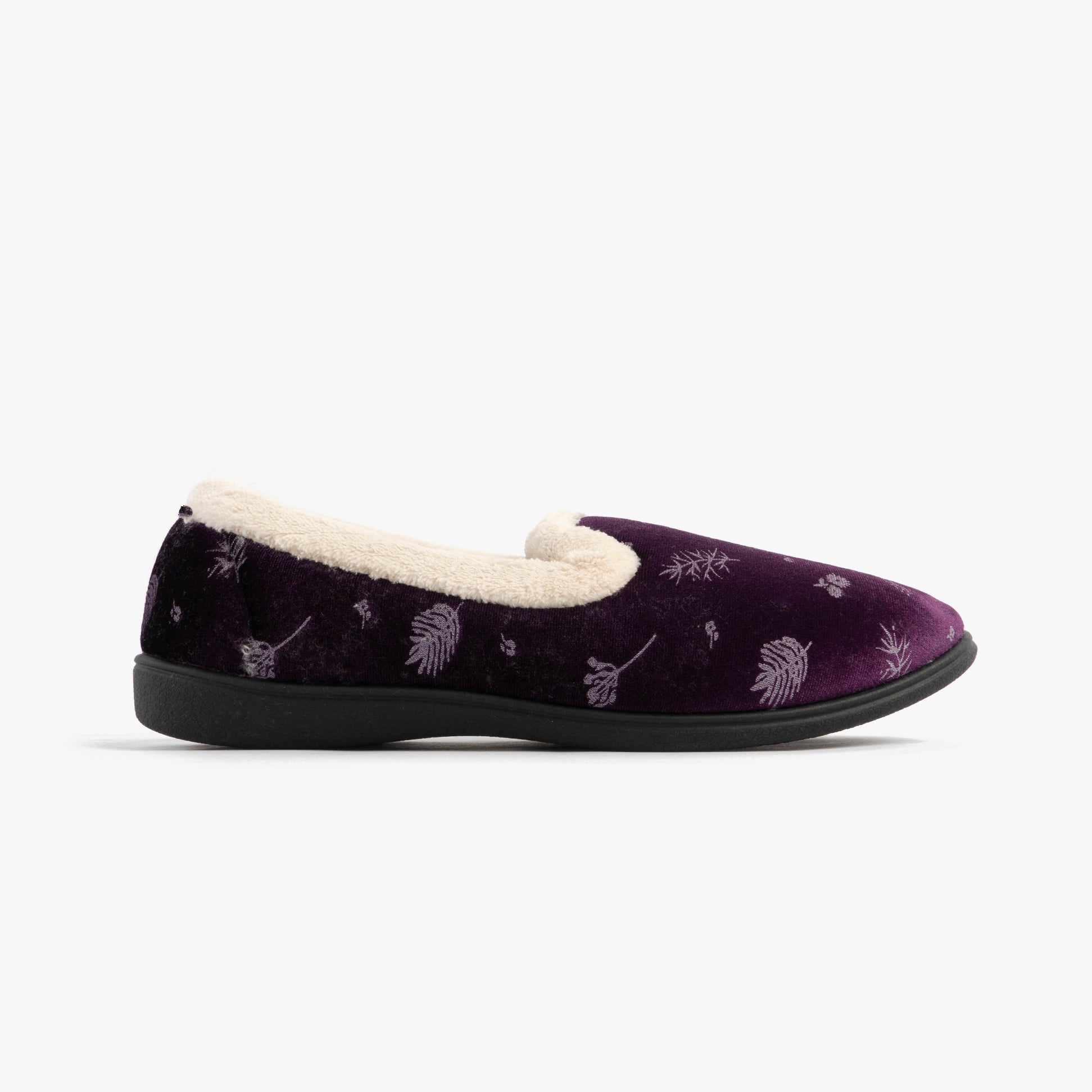 Jo & Joe ANNIE Womens Full Slippers Purple side view showing soft textile upper and round toe design.