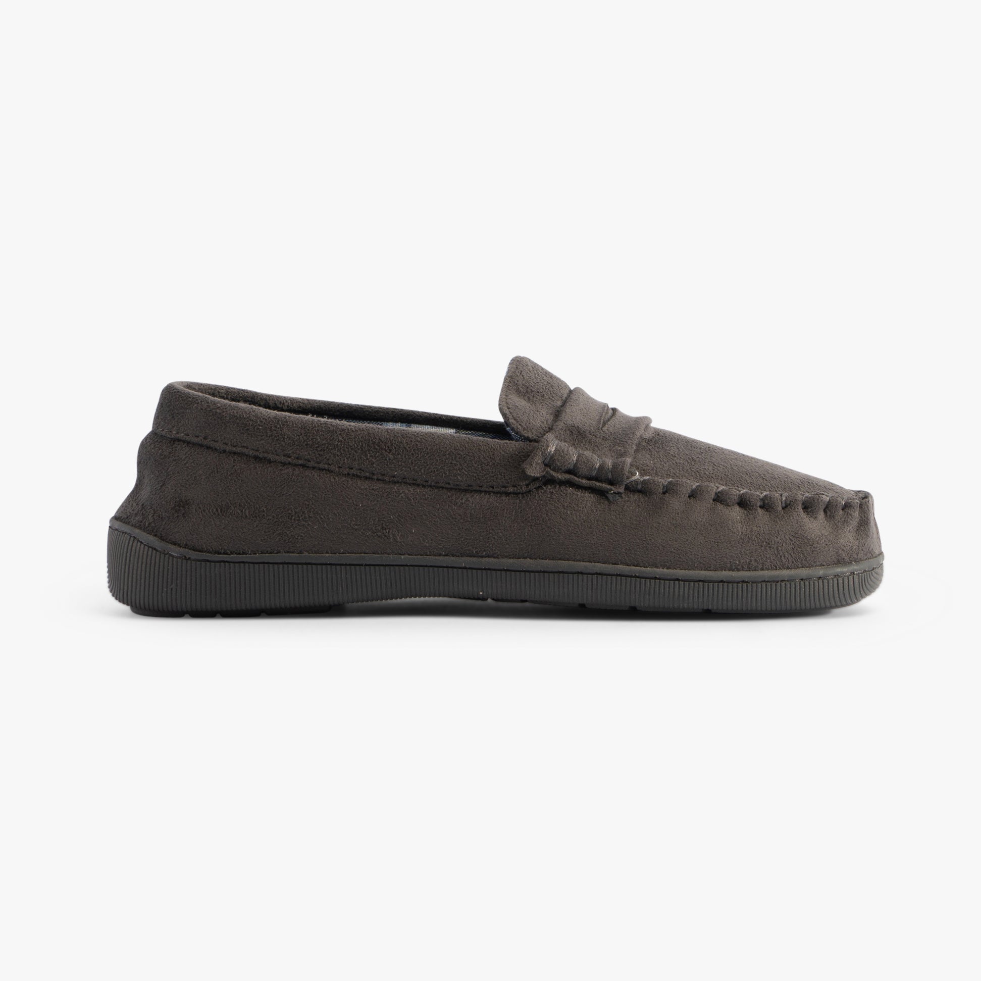 Jo & Joe BENSON Mens Slippers Grey side view showing faux suede upper and rubber sole.