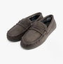Jo & Joe BENSON Mens Slippers Grey, side view showing moccasin style and faux suede upper.