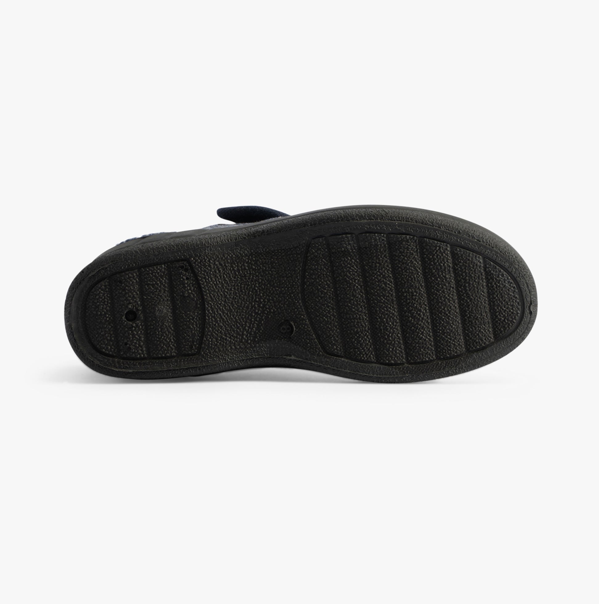 Jo & Joe BOB Mens Slippers Navy sole view featuring durable rubber material and textured grip.