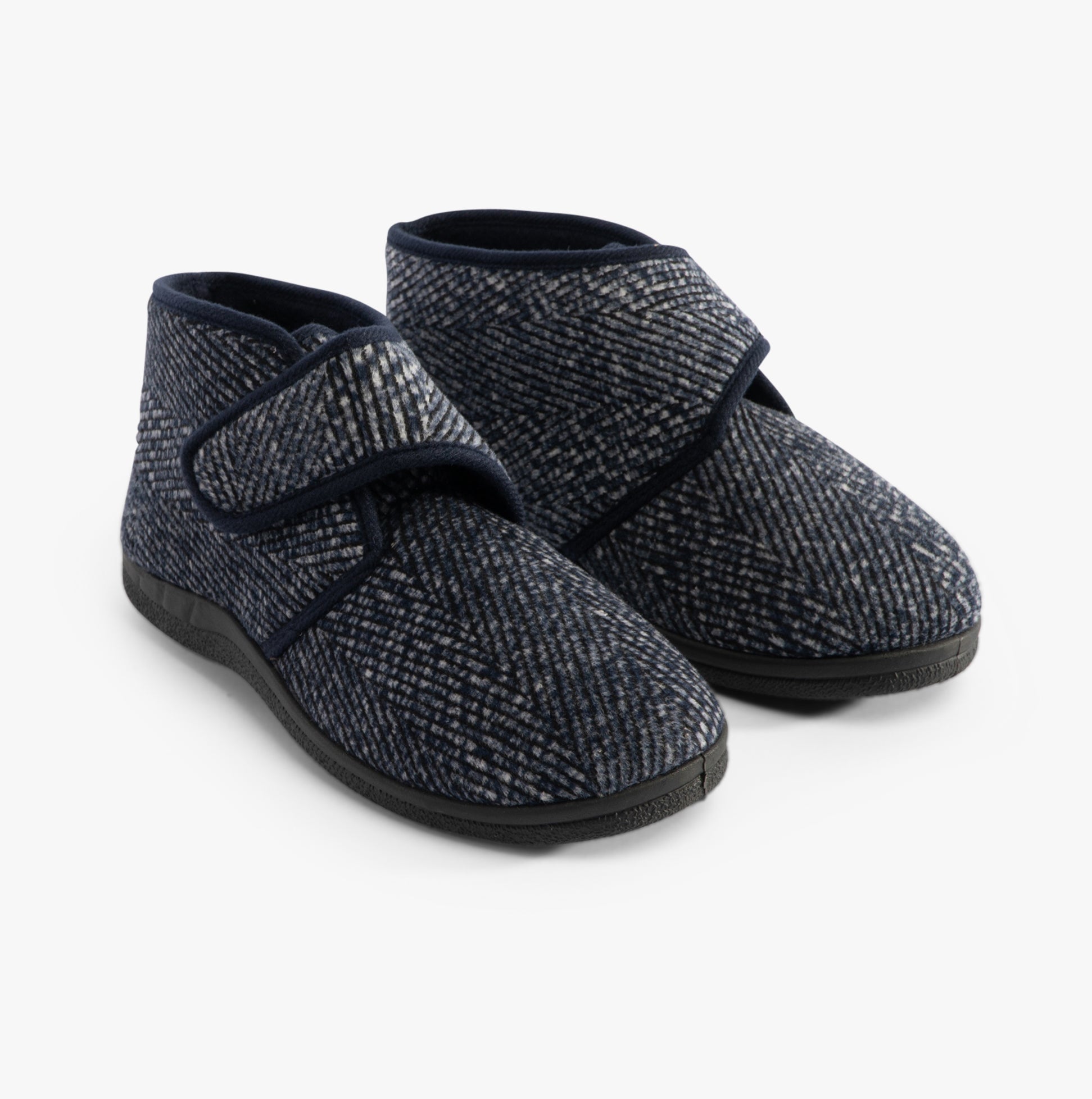 Jo & Joe BOB Mens Slippers Navy front view showing touch fasten design and textured textile upper.