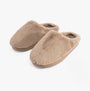 Jo & Joe CANDICE Womens Slippers Mink side view of plush slip-on mules with round toe and rubber sole.