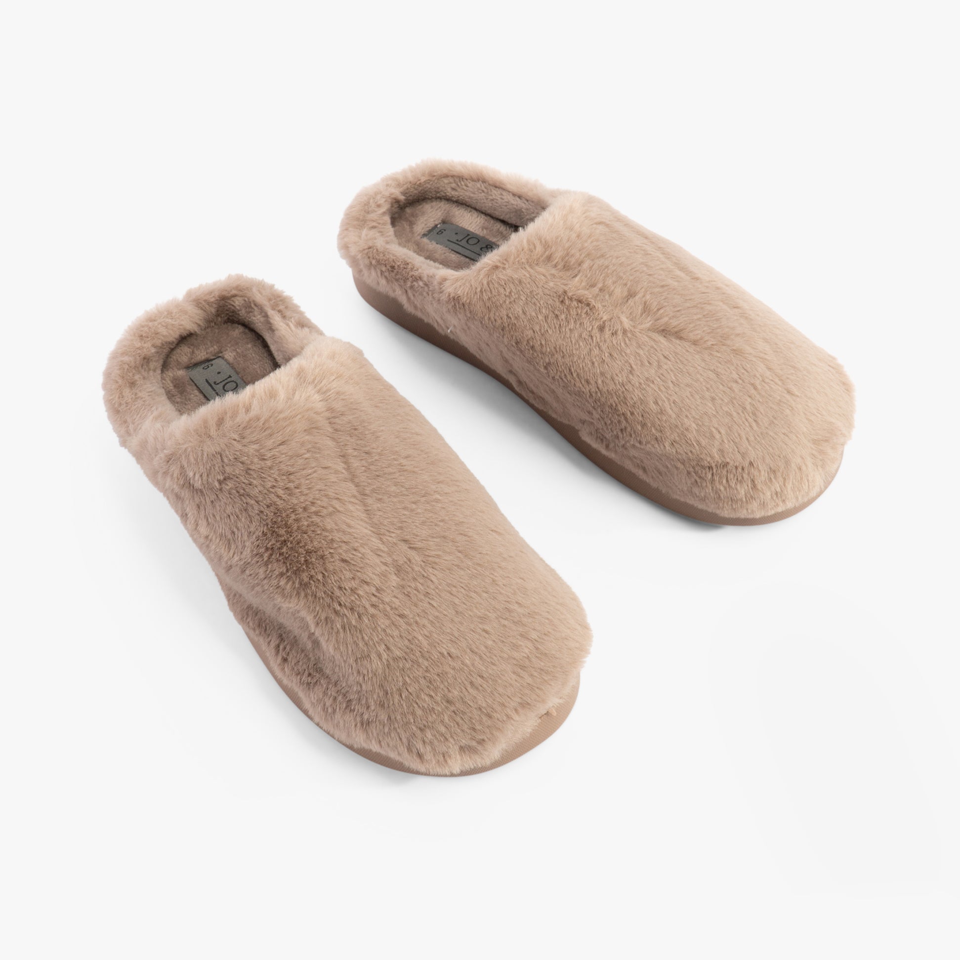 Jo & Joe CANDICE Womens Slippers Mink side view showing soft textile upper and round toe design, perfect for comfort.