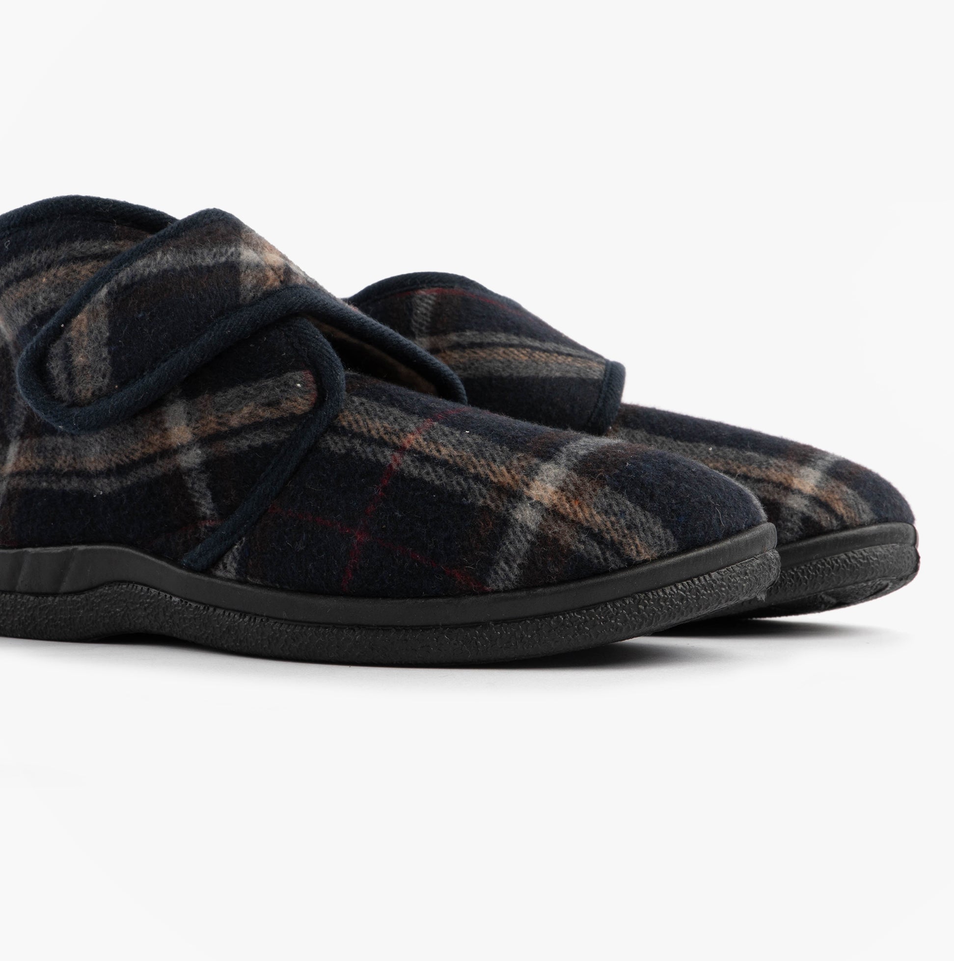 Jo & Joe CECIL Mens Bootie Slippers Navy side view showing relaxed fit and touch fasten design.