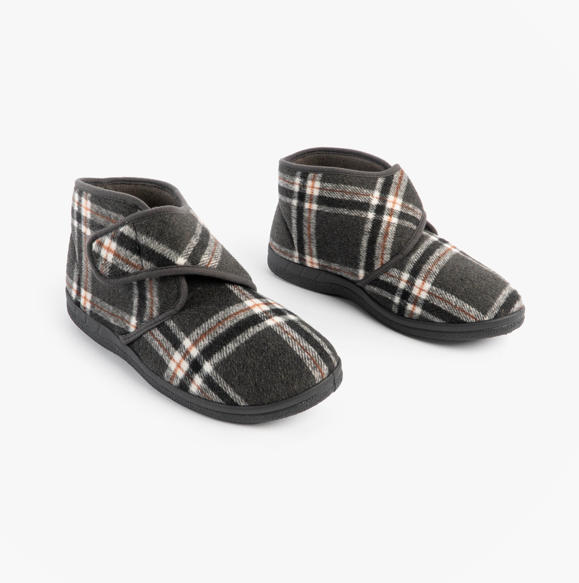 Jo & Joe CECIL Mens Bootie Slippers Grey side view showing the textile upper and Velcro fastening.