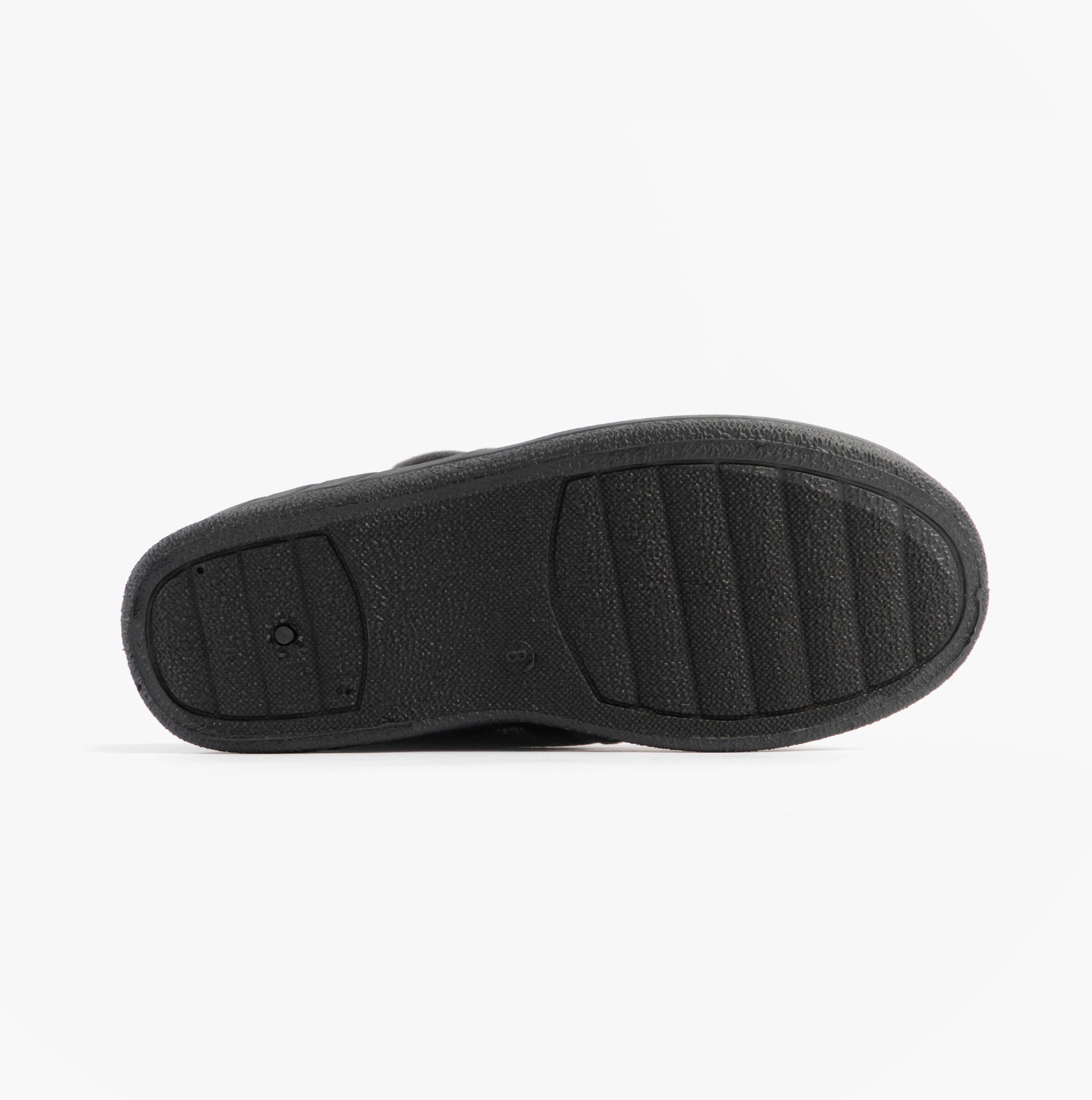 Jo & Joe CECIL Mens Bootie Slippers Grey sole view, showing rubber texture and detailed grip pattern.