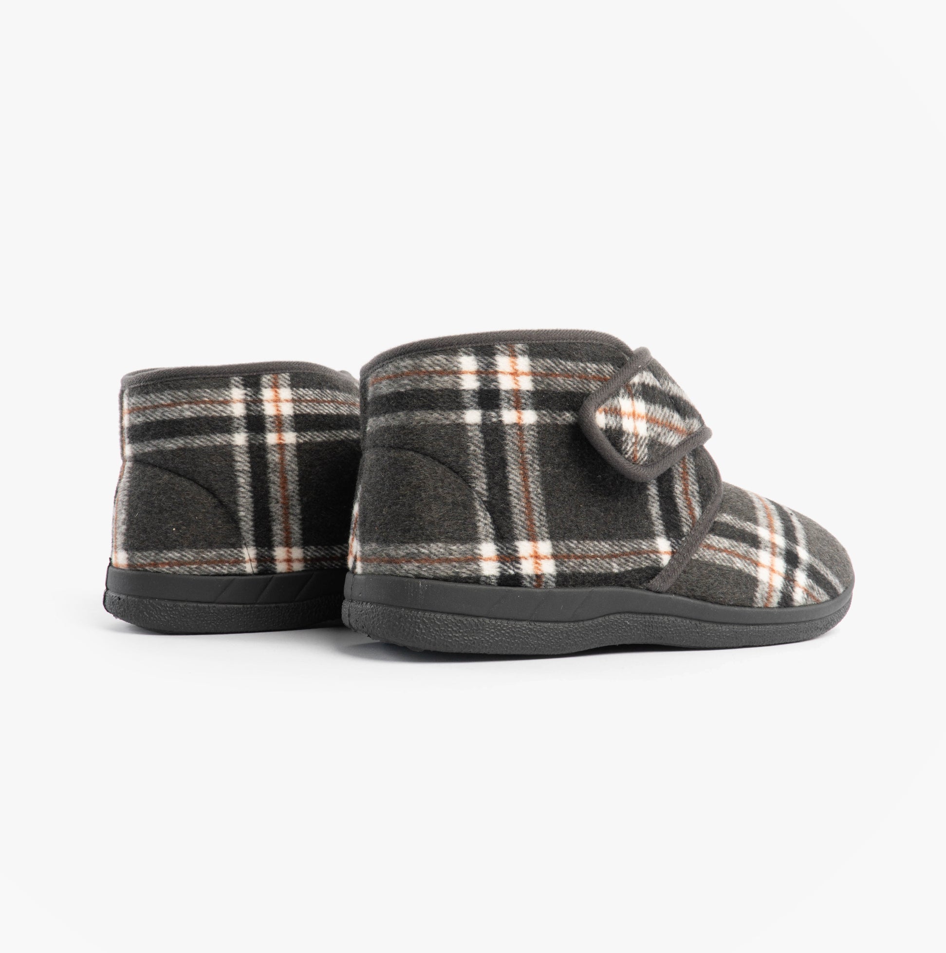 Jo & Joe CECIL Mens Bootie Slippers Grey side view showing touch fasten upper and rounded toe shape.