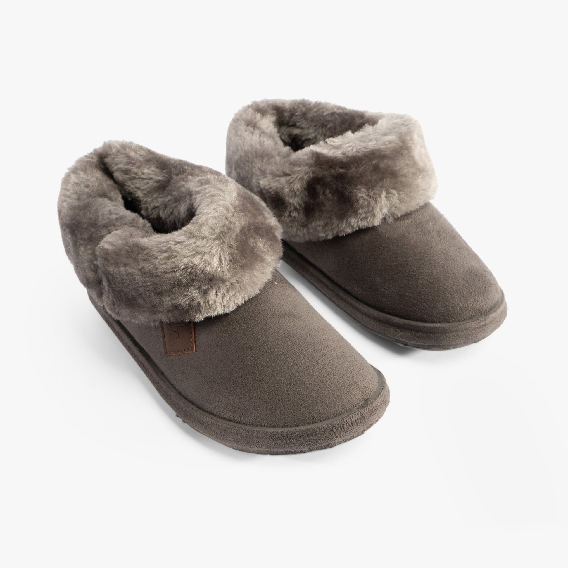 Jo & Joe CHILTERN Womens Slippers Charcoal side view, featuring faux fur lining, slip-on design, and textile upper.