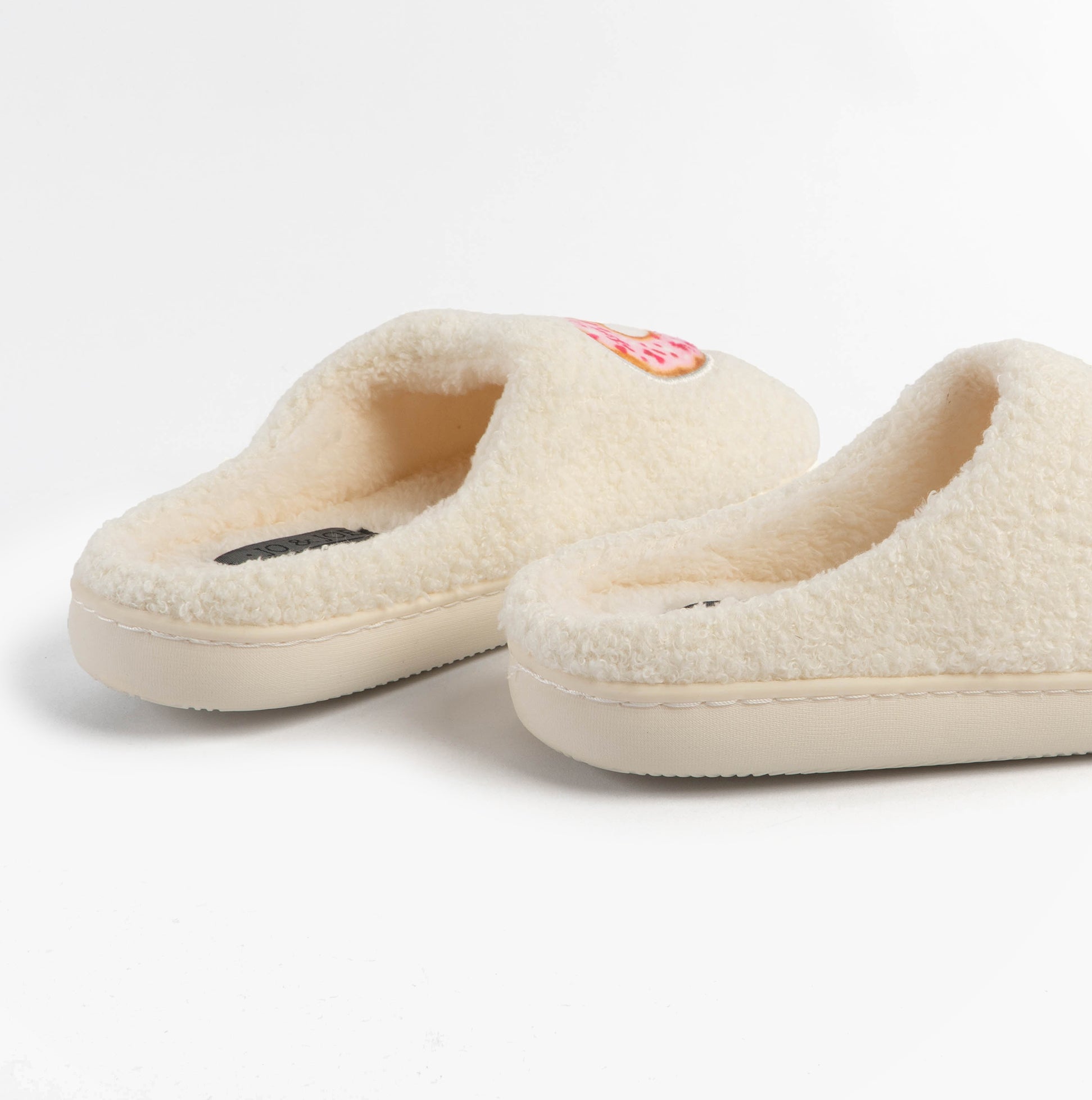 Jo & Joe DELIGHT Womens Mule Slippers Cream side view showing soft textile upper and comfortable slip-on design.