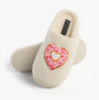 Jo & Joe DELIGHT Womens Mule Slippers Cream, front view, featuring heart-shaped donut design on soft textile upper.