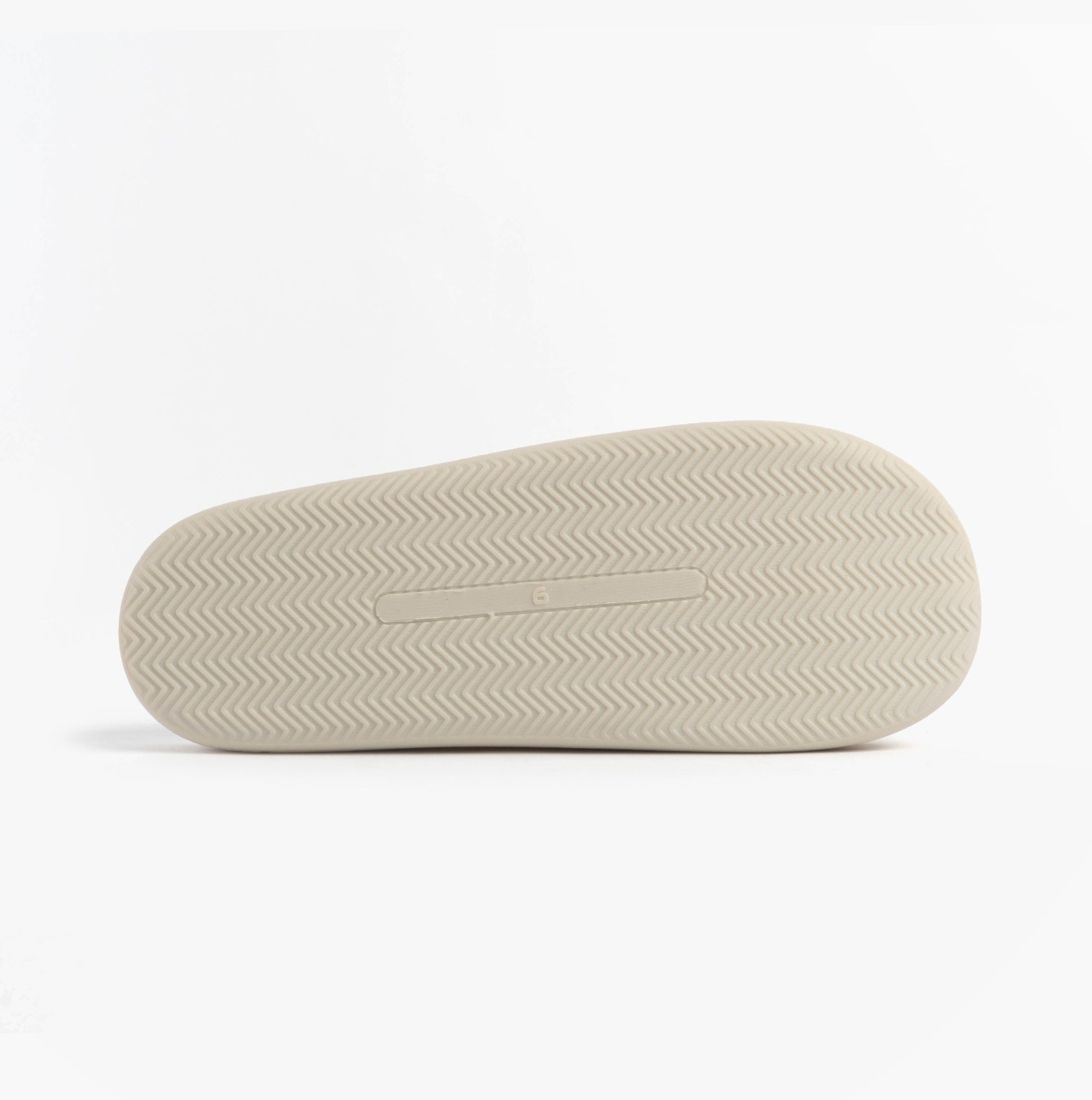 Jo & Joe DELIGHT Womens Mule Slippers Cream sole view showing rubber base and herringbone pattern.