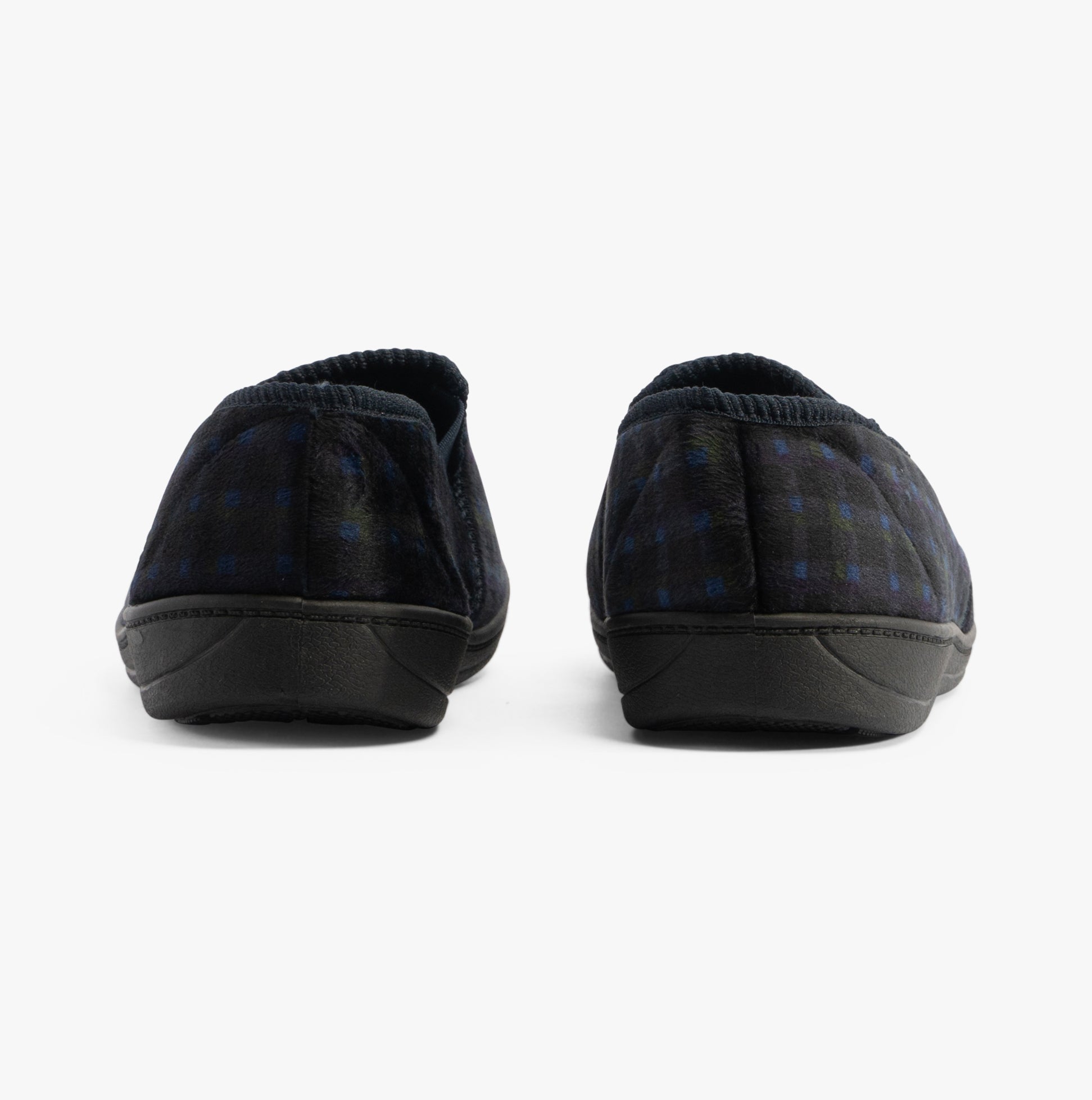 Jo & Joe EDWARD Mens Slippers Navy back view showcasing the textured upper and rubber sole design.